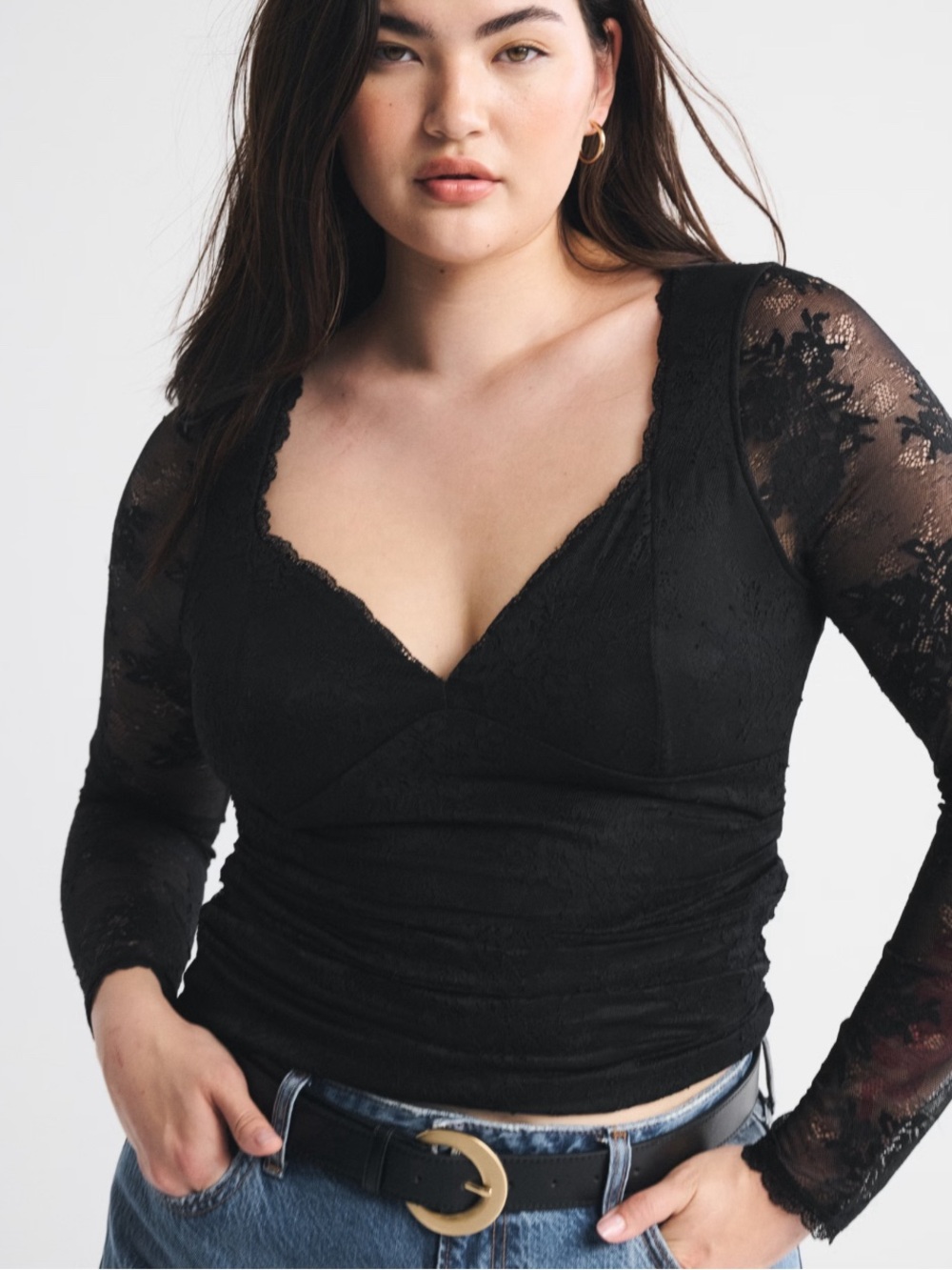 Abercrombie & Fitch Black Lace V-Neck Long Sleeve Top